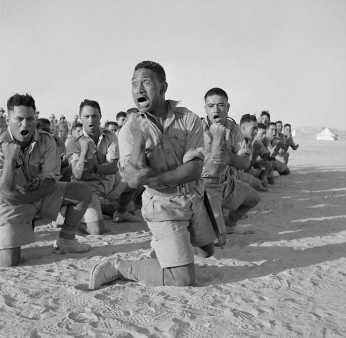 Māori Battalion performing a Haka, WWII